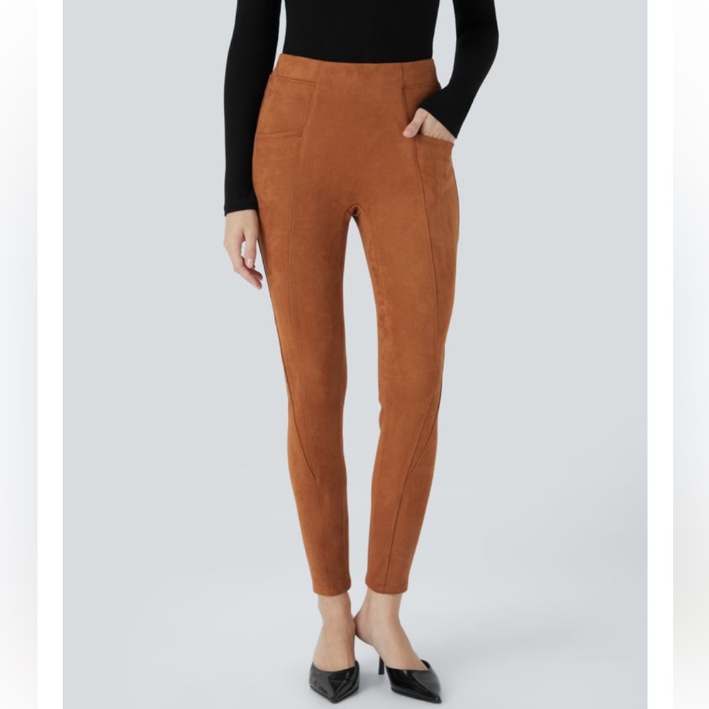NWT Halara High Waist Tummy Control Suede Legging Pocketed Small